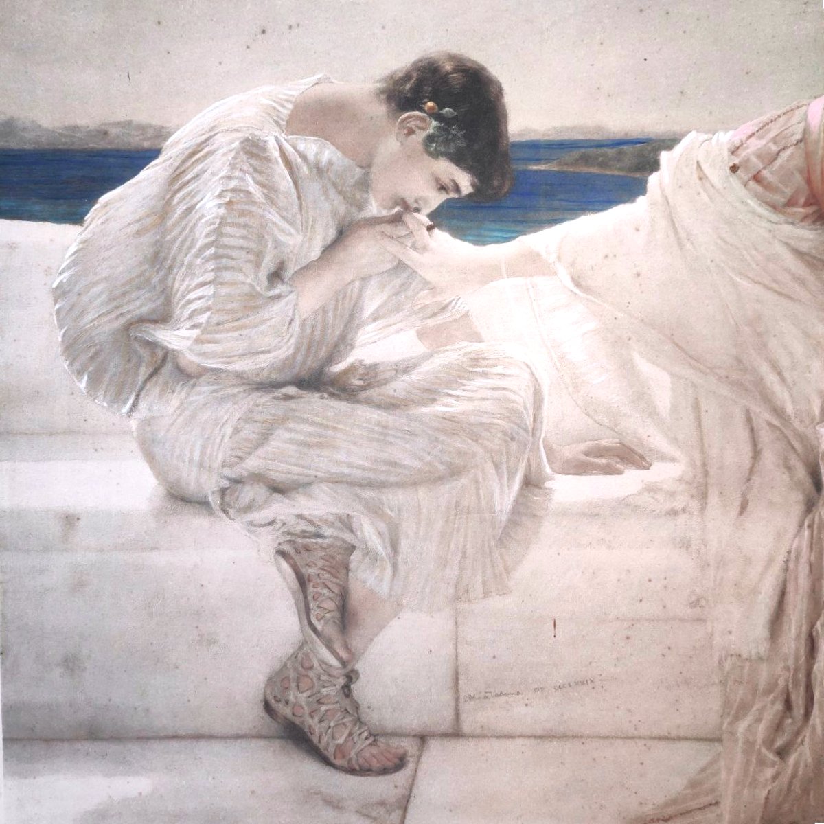 'ASK ME NO MORE' DI SIR L. ALMA TADEMA, STAMPA ORIGINALE D'ARTE (1906)-photo-1