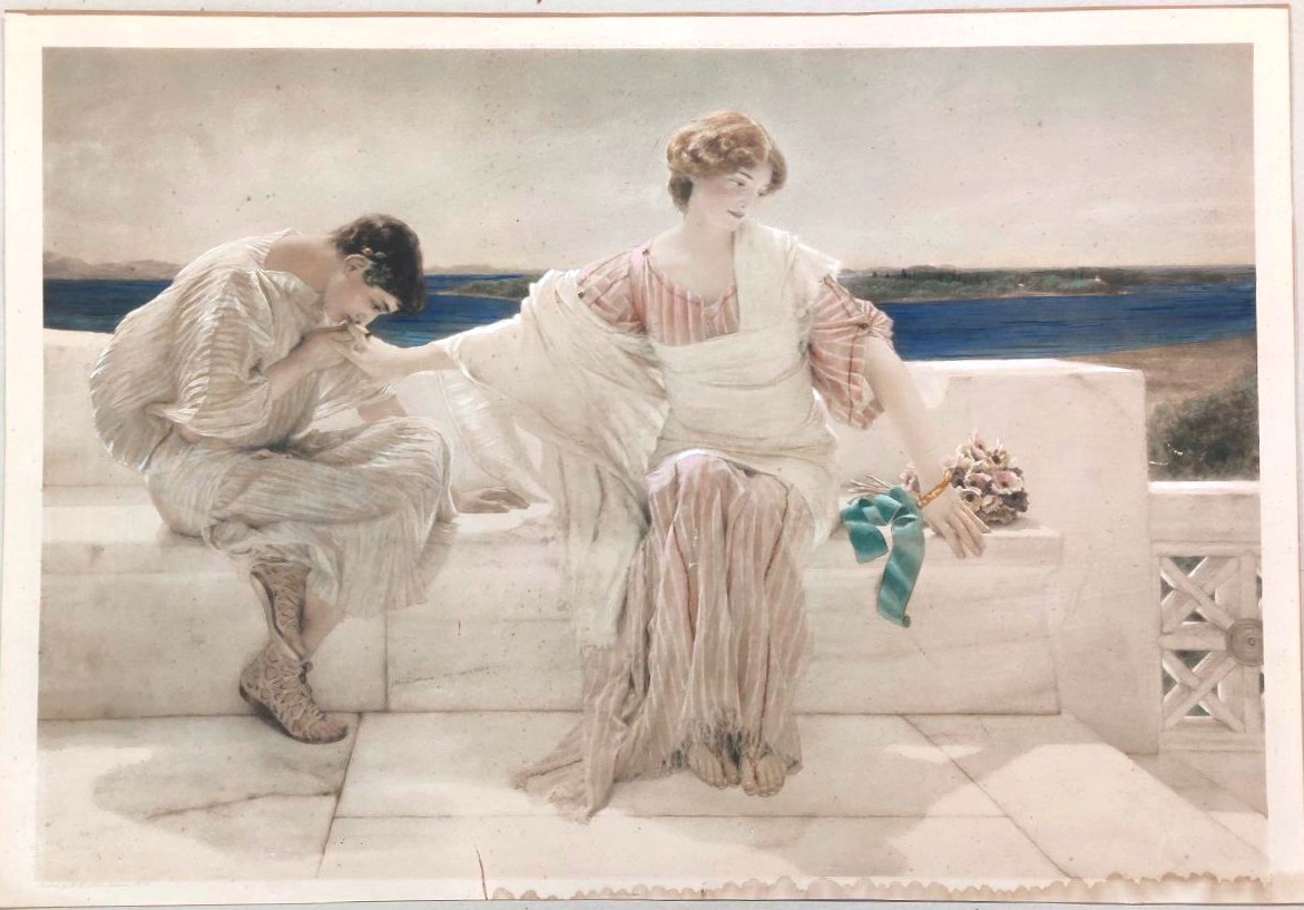 'ASK ME NO MORE' DI SIR L. ALMA TADEMA, STAMPA ORIGINALE D'ARTE (1906)