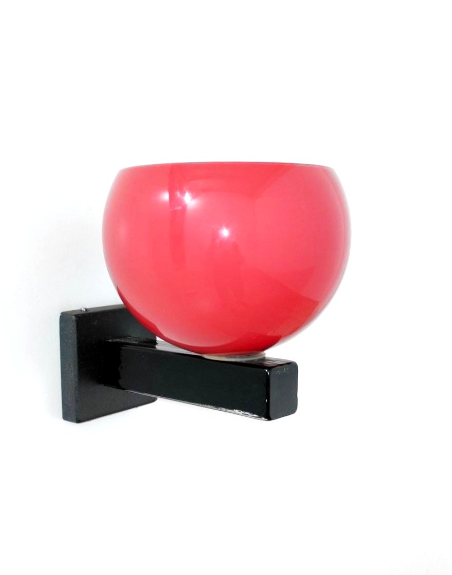 VENINI, APPLIQUE IN VETRO ROSSO E NERO ITALIA 1981-photo-4