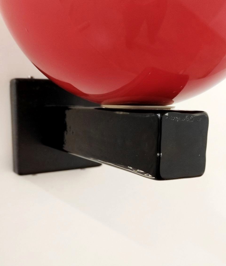 VENINI, APPLIQUE IN VETRO ROSSO E NERO ITALIA 1981-photo-3