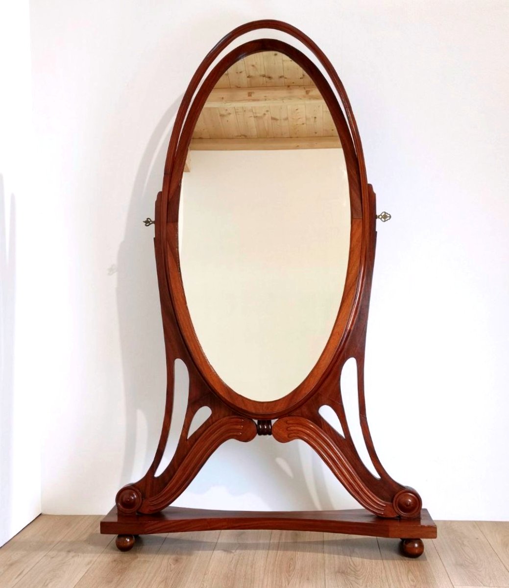 Specchiera basculante in legno di mogano, fine '800-photo-2