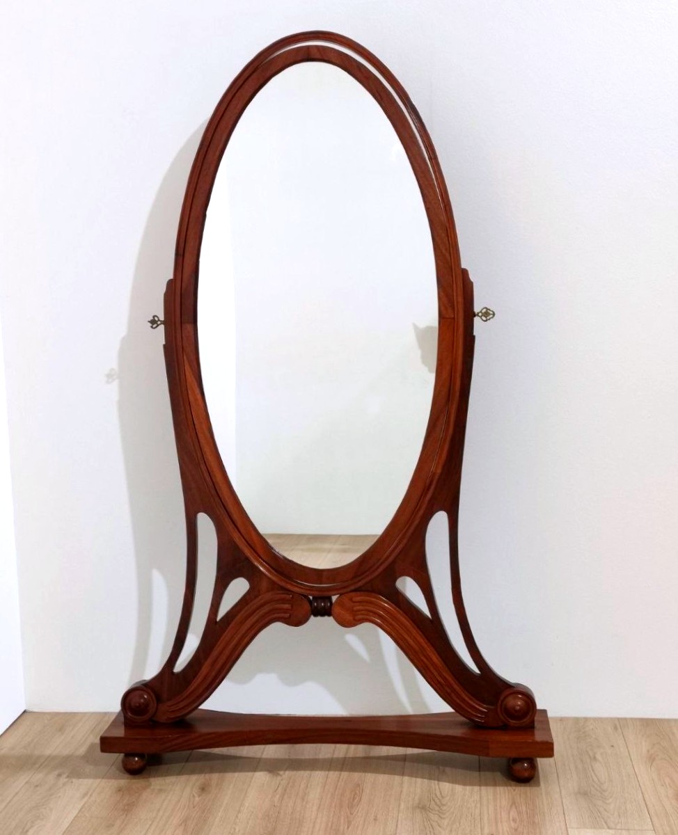 Specchiera basculante in legno di mogano, fine '800