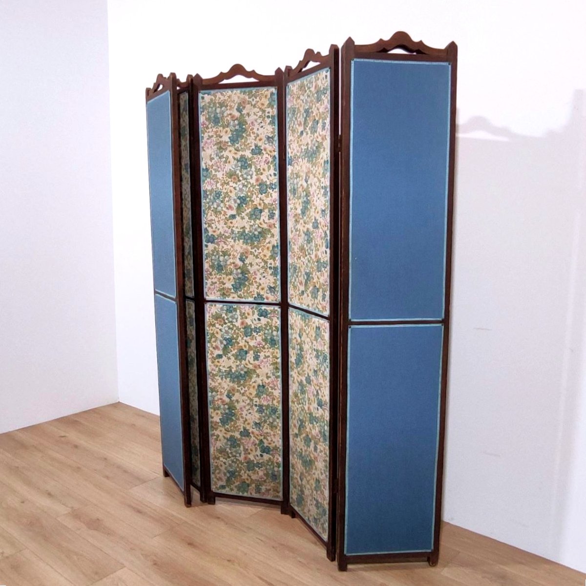 Paravento a sei ante in legno e tessuto, Italia 1930 ca.-photo-2