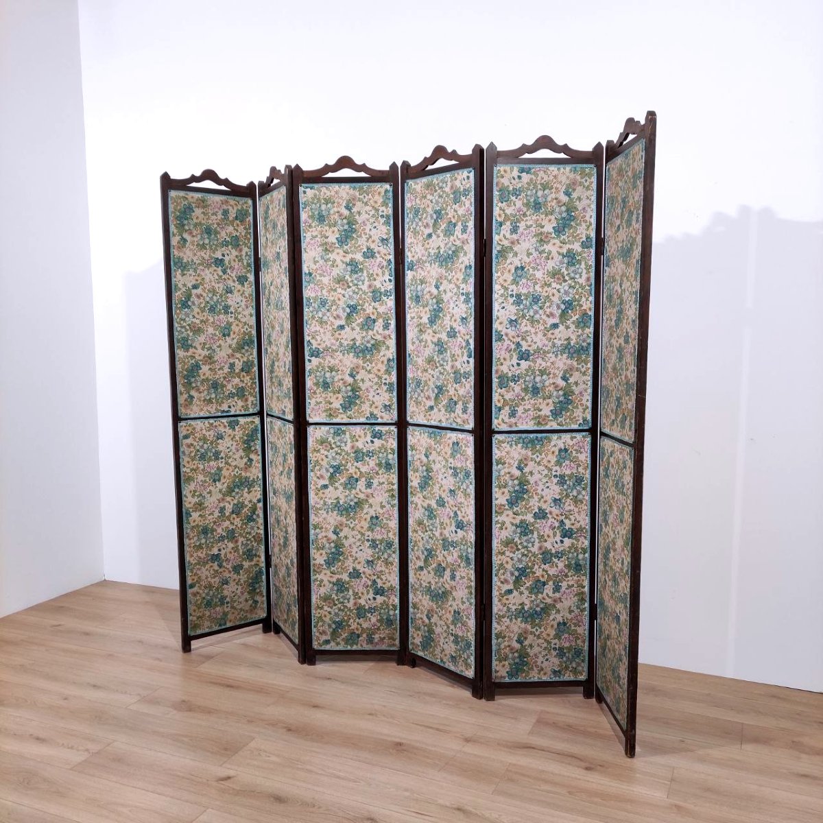 Paravento a sei ante in legno e tessuto, Italia 1930 ca.-photo-3