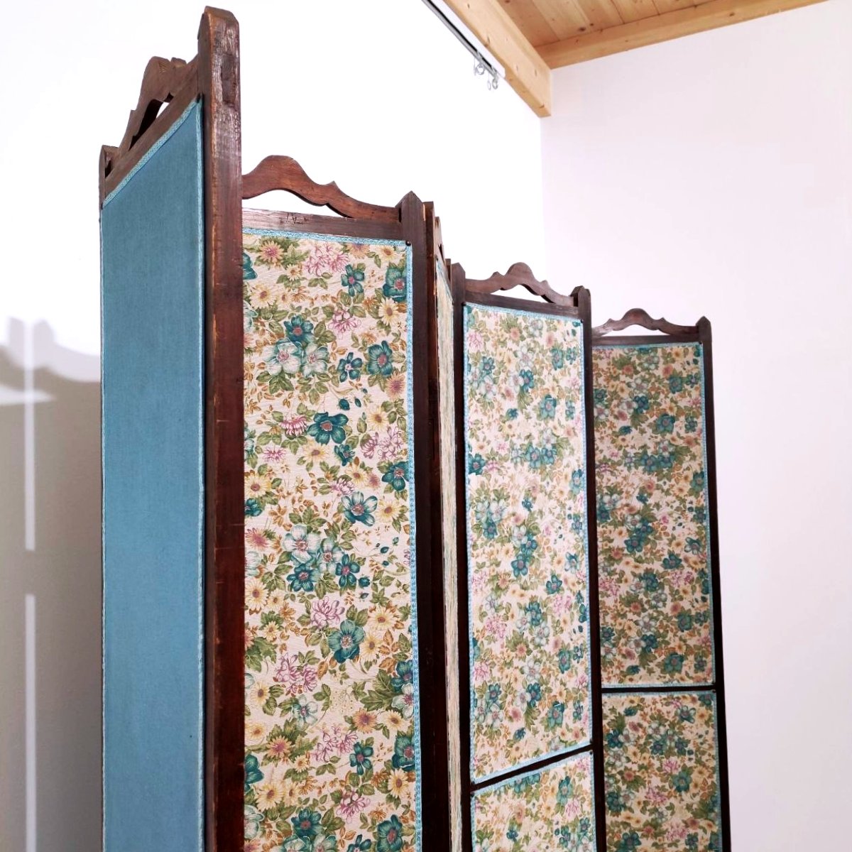 Paravento a sei ante in legno e tessuto, Italia 1930 ca.-photo-4