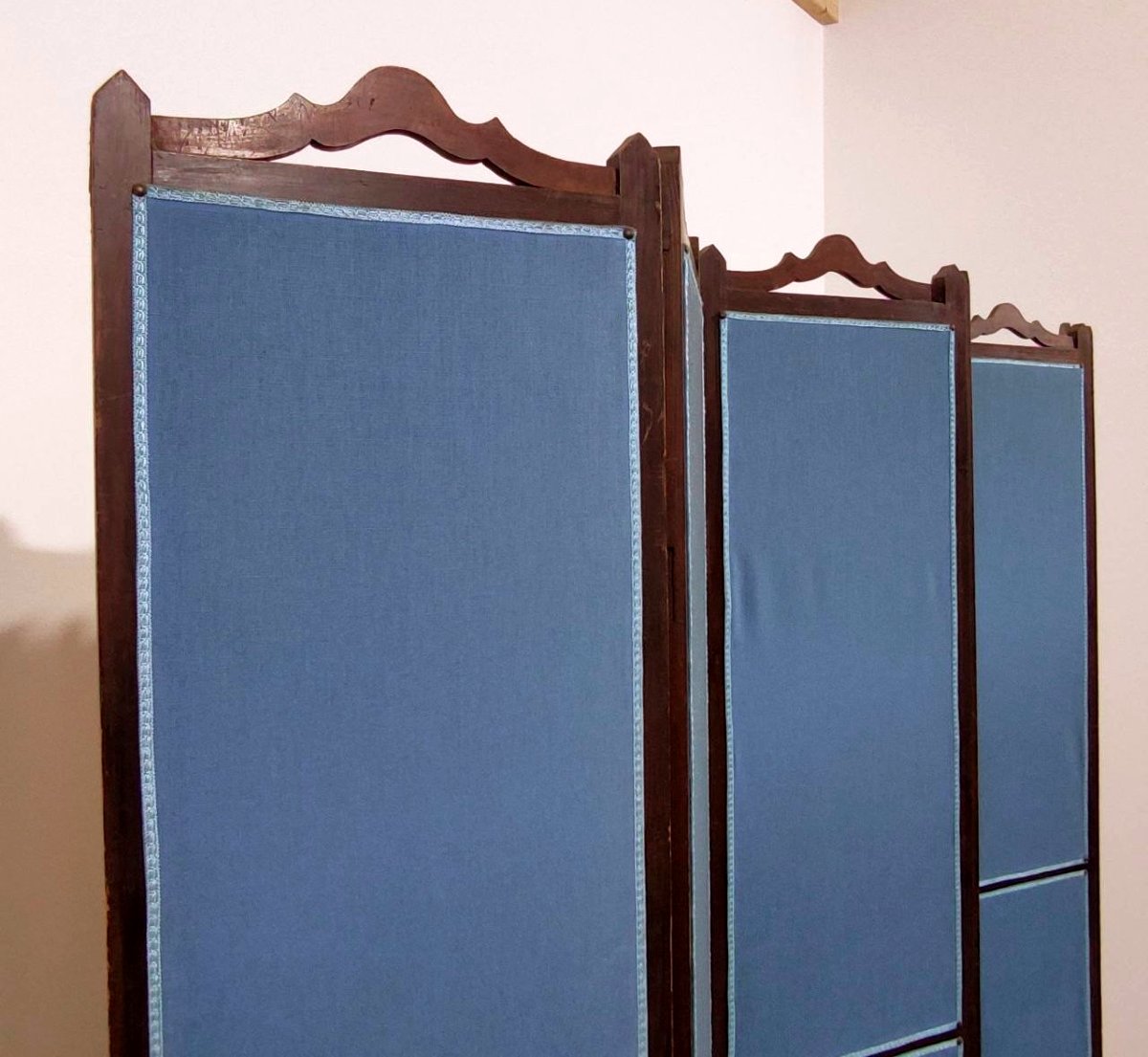 Paravento a sei ante in legno e tessuto, Italia 1930 ca.-photo-1