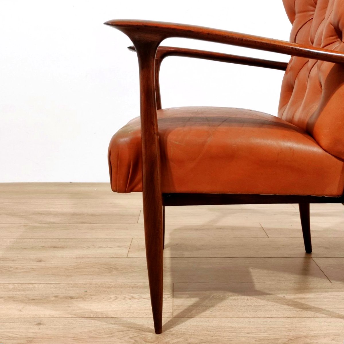 COPPIA DI POLTRONE IN LEGNO E PELLE, PAOLO BUFFA  (attrib.) ANNI '50-photo-4