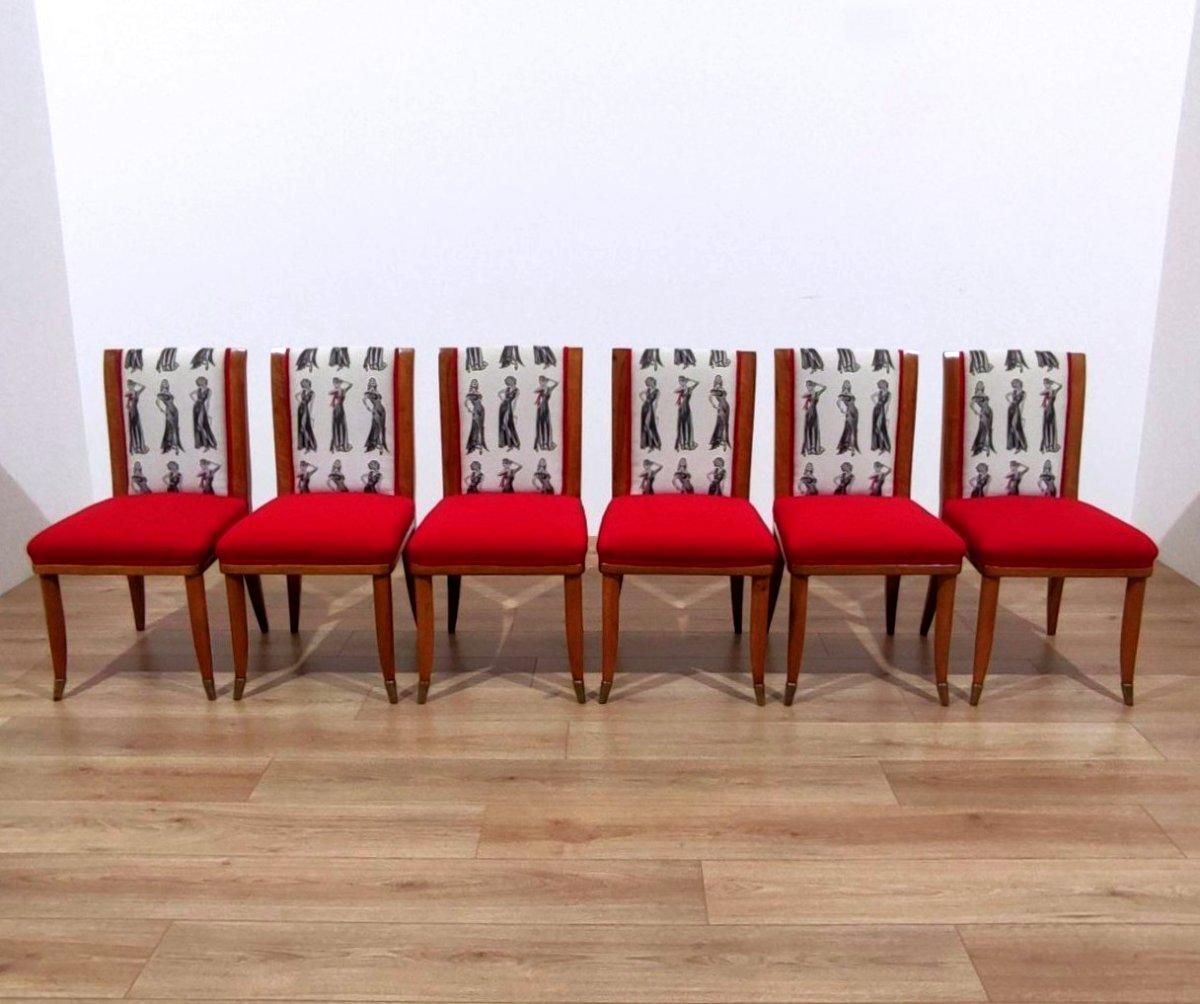 SET DI 6 SEDIE IN NOCE, TOMASO BUZZI (ATTRIB. A), ITALIA ANNI '50-photo-3