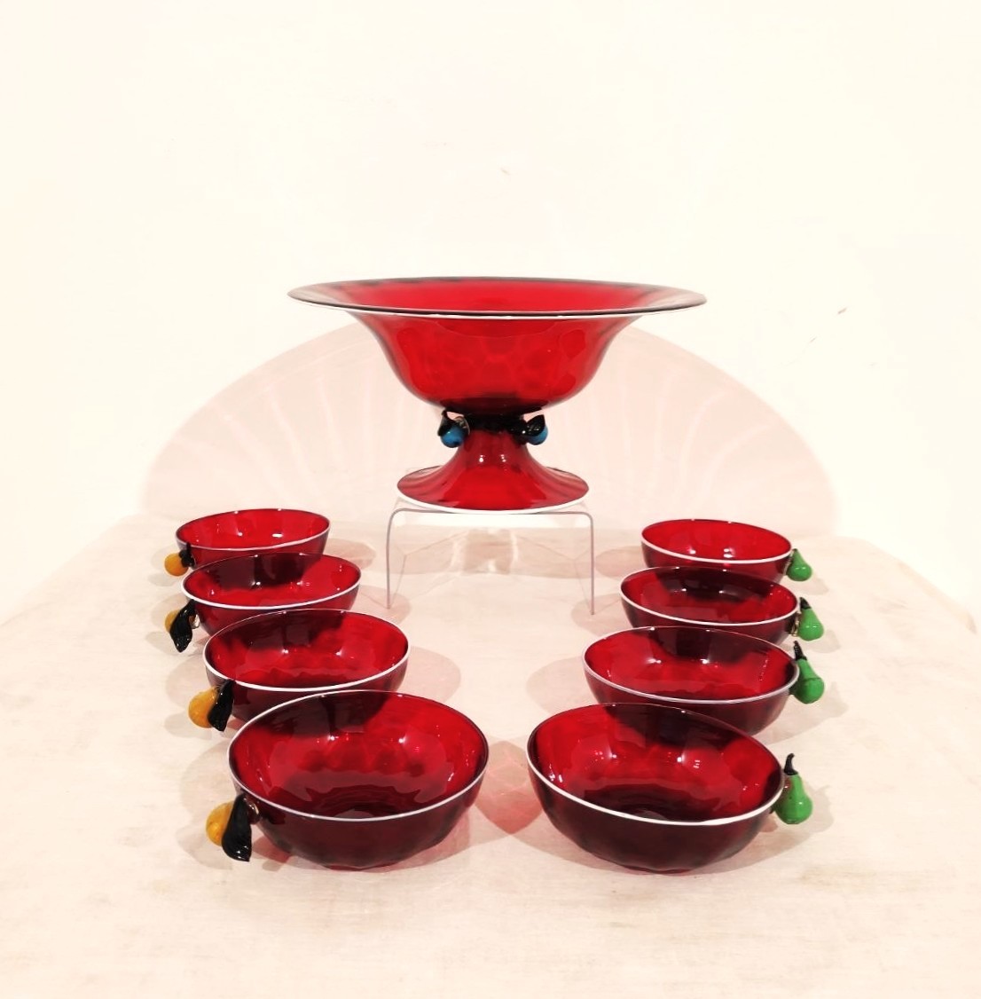 BAROVIER MURANO, SERVIZIO DA DESSERT PER 8 CON GRANDE COPPA 