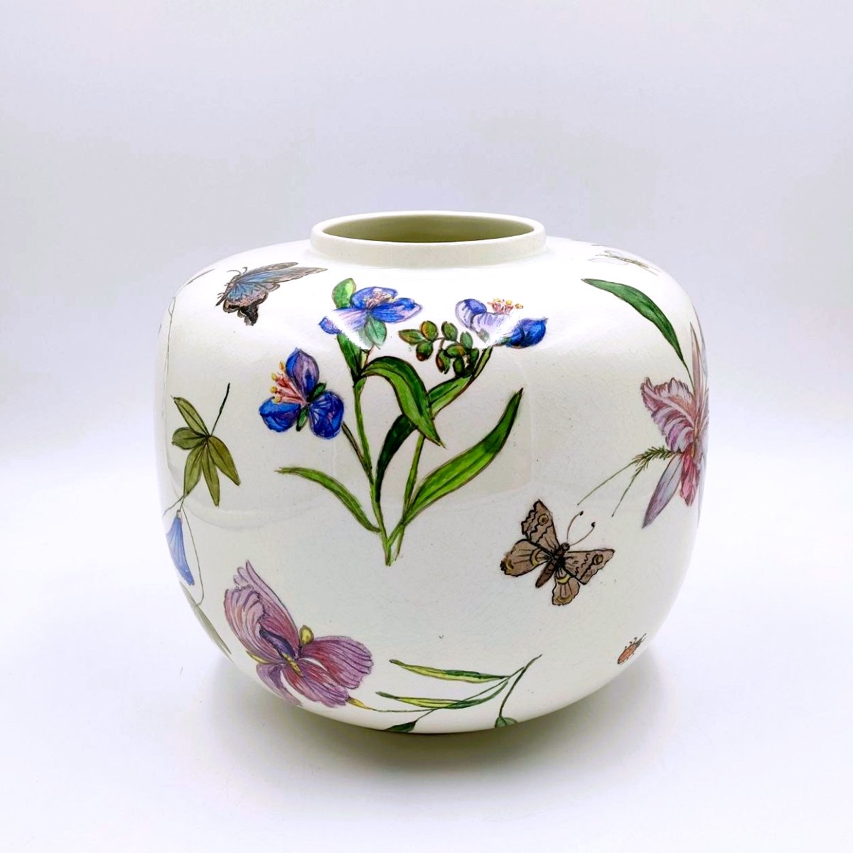 ANDLOVITZ VASO IN CERAMICA N. 2549 CON DECORO FLOREALE, LAVENIA 1940-photo-1