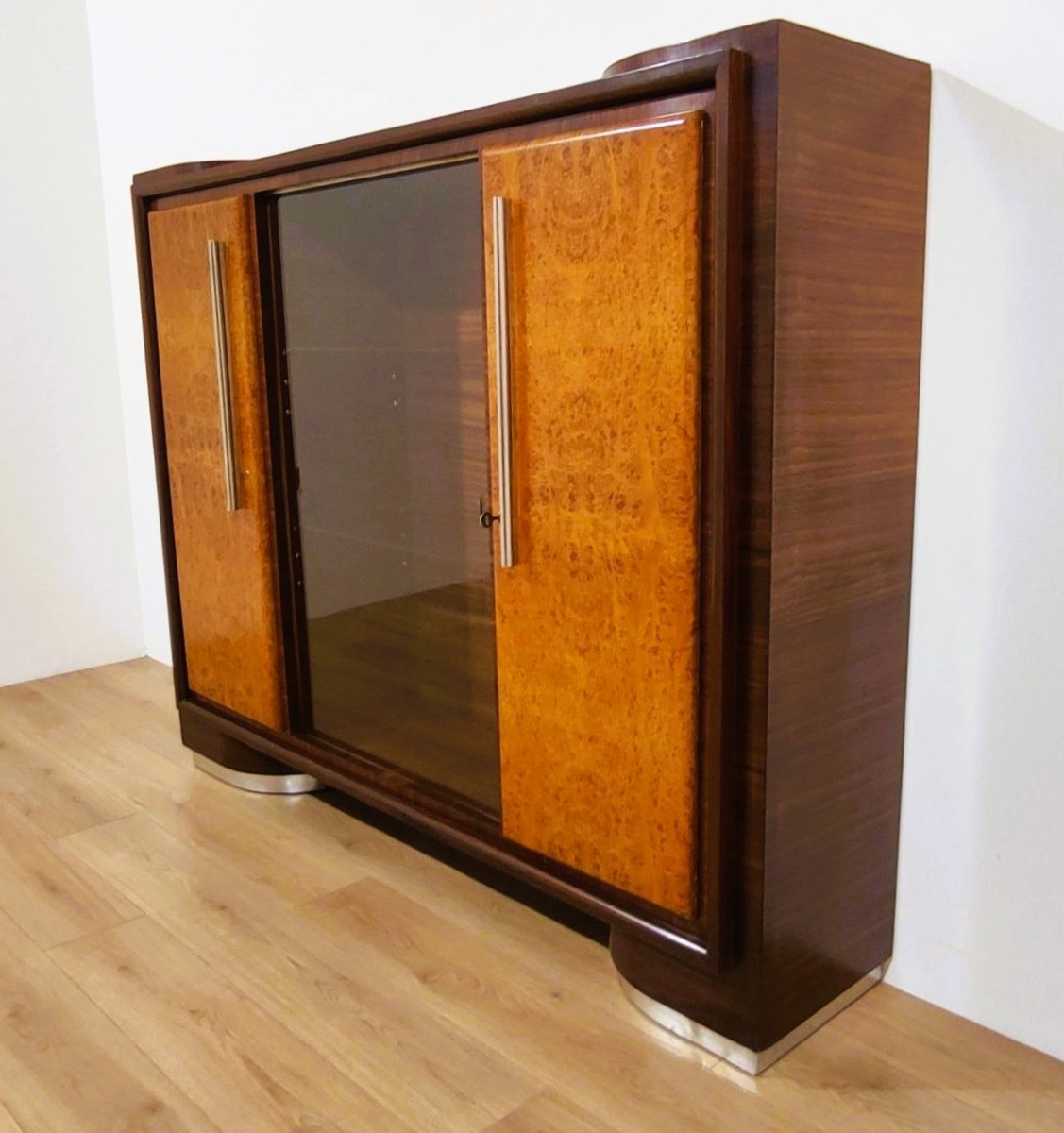 CREDENZA ALTA 'RAZIONALISTA' IN LEGNO E VETRO, ANNI '40/'50-photo-2