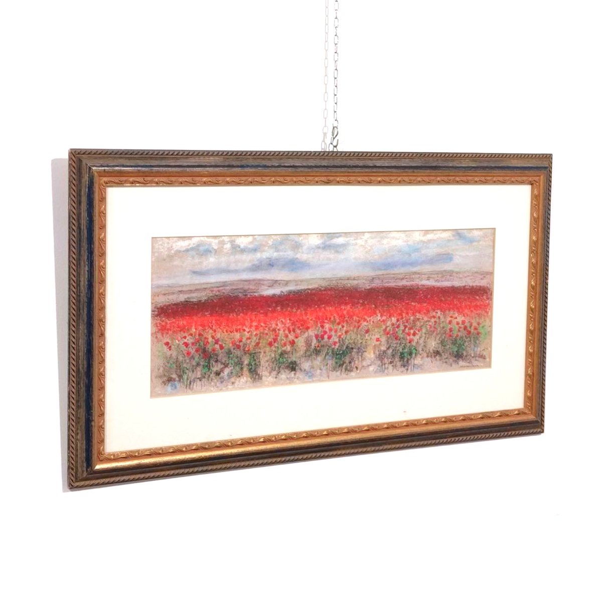 ADDAMIANO NATALE, 'CAMPO DI PAPAVERI' PASTELLO SU CARTA FIRMATO -photo-2