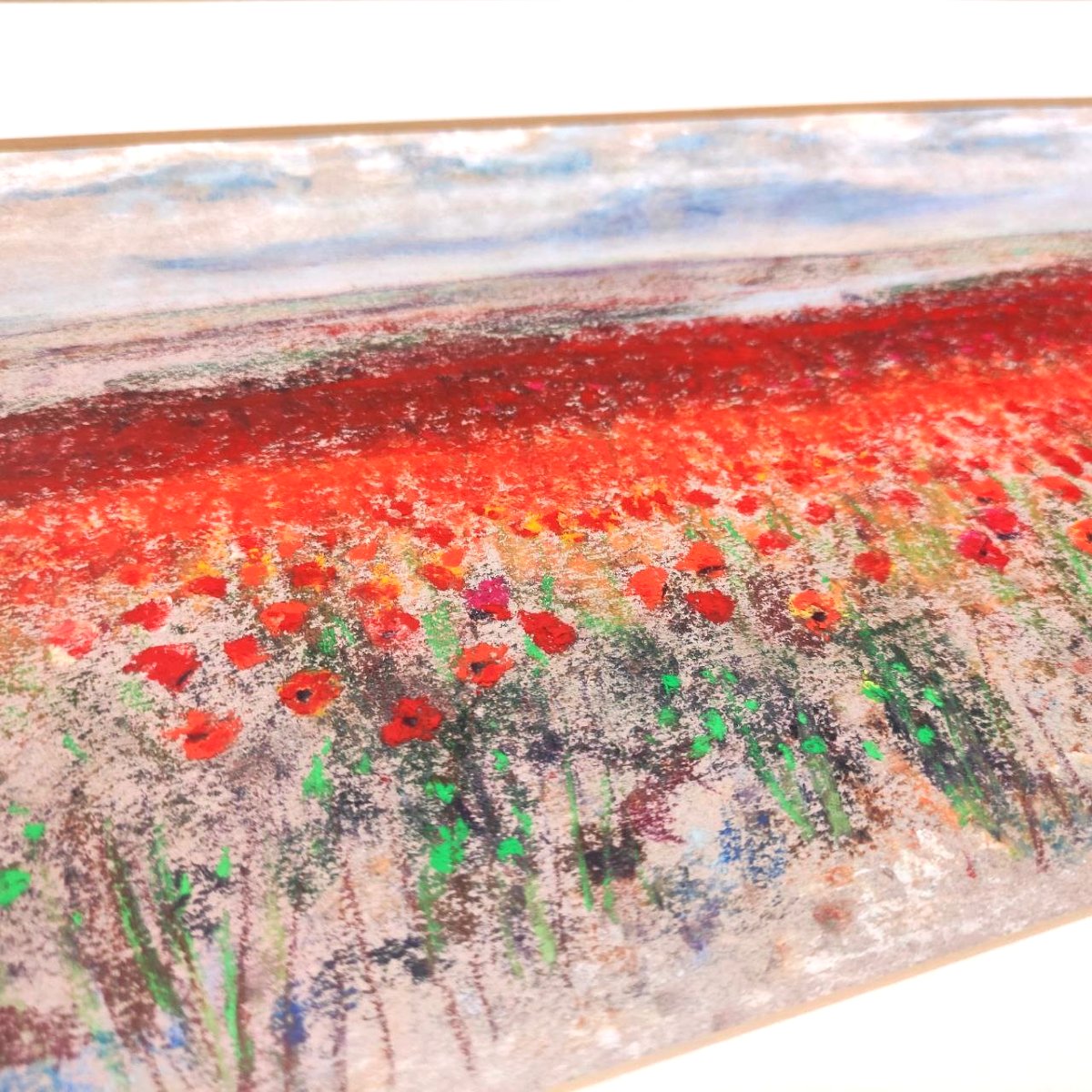 ADDAMIANO NATALE, 'CAMPO DI PAPAVERI' PASTELLO SU CARTA FIRMATO -photo-4