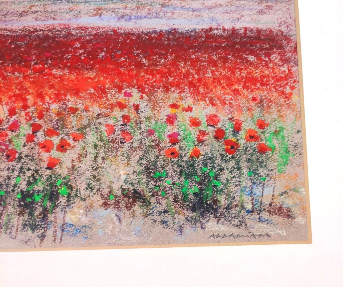 ADDAMIANO NATALE, 'CAMPO DI PAPAVERI' PASTELLO SU CARTA FIRMATO -photo-1