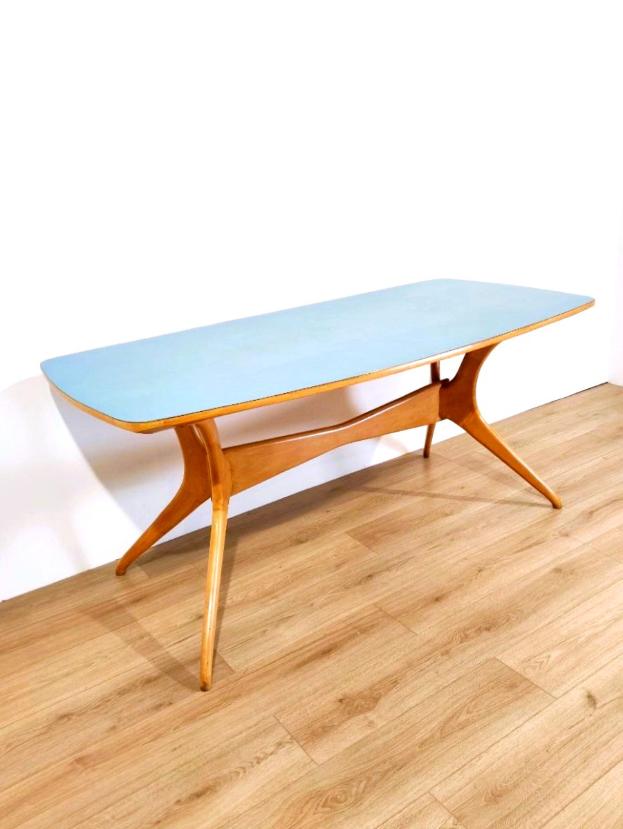 TAVOLO LEGNO E FORMICA CELESTE,  STILE ICO PARISI (ATTRIB.), ANNI '50-photo-2