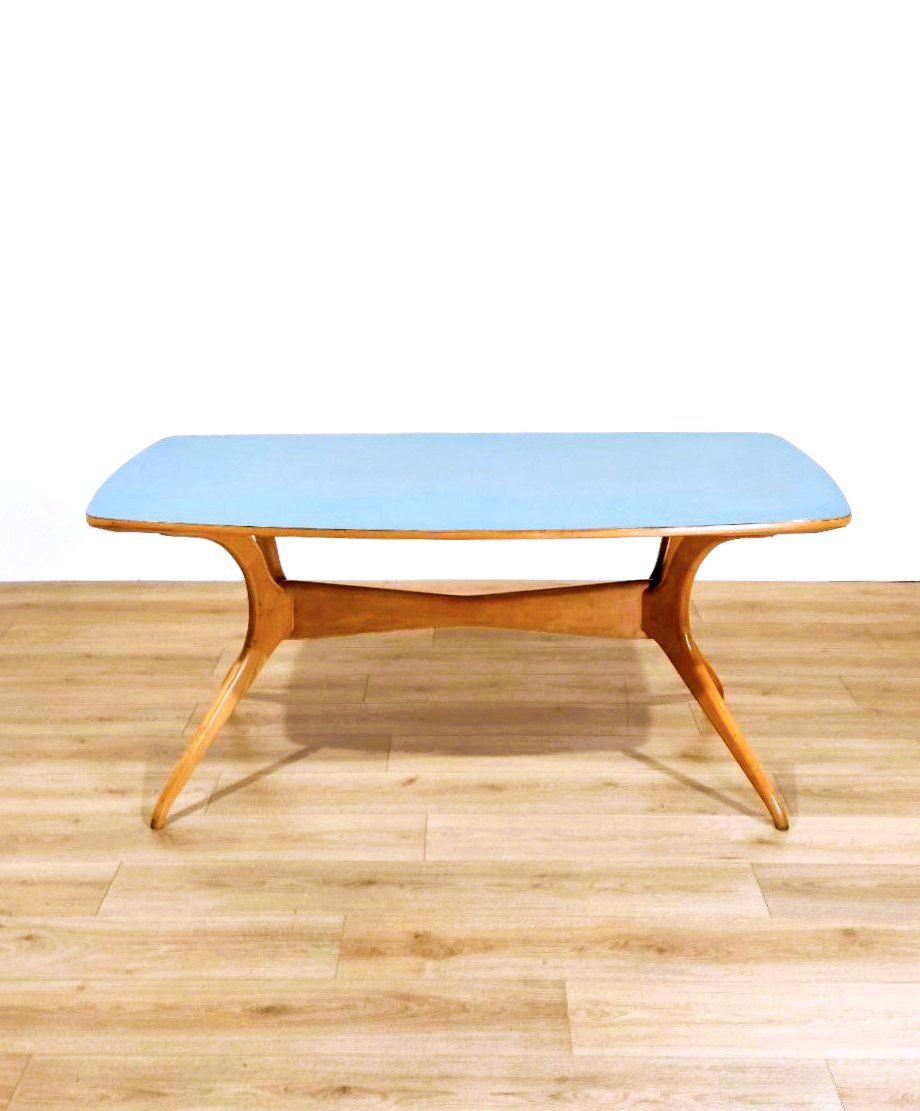 TAVOLO LEGNO E FORMICA CELESTE,  STILE ICO PARISI (ATTRIB.), ANNI '50-photo-3