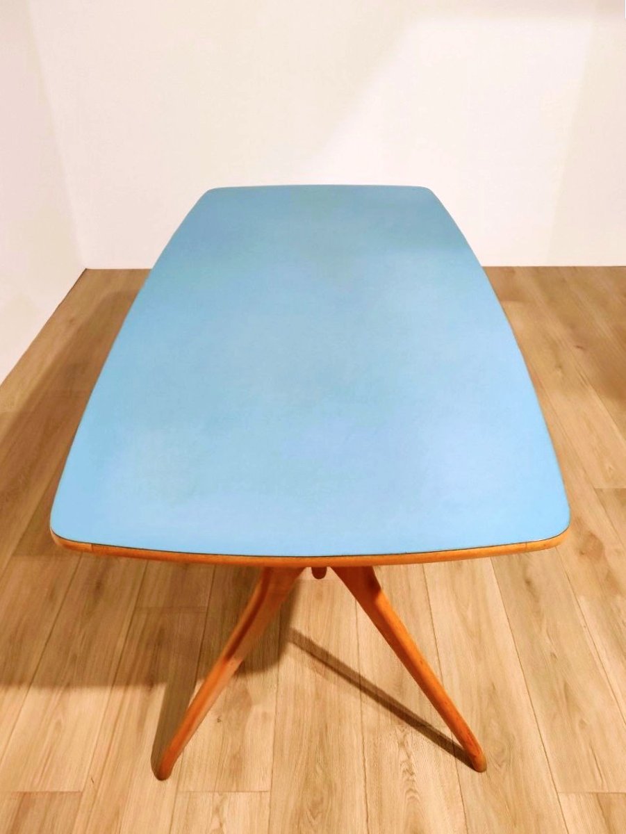 TAVOLO LEGNO E FORMICA CELESTE,  STILE ICO PARISI (ATTRIB.), ANNI '50-photo-4