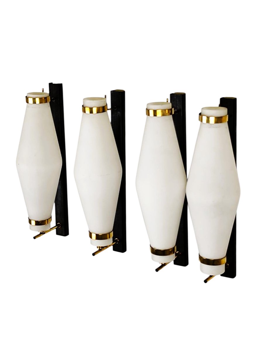 SET 4 APPLIQUES IN METALLO, OTTONE E VETRO ANNI '50-photo-2