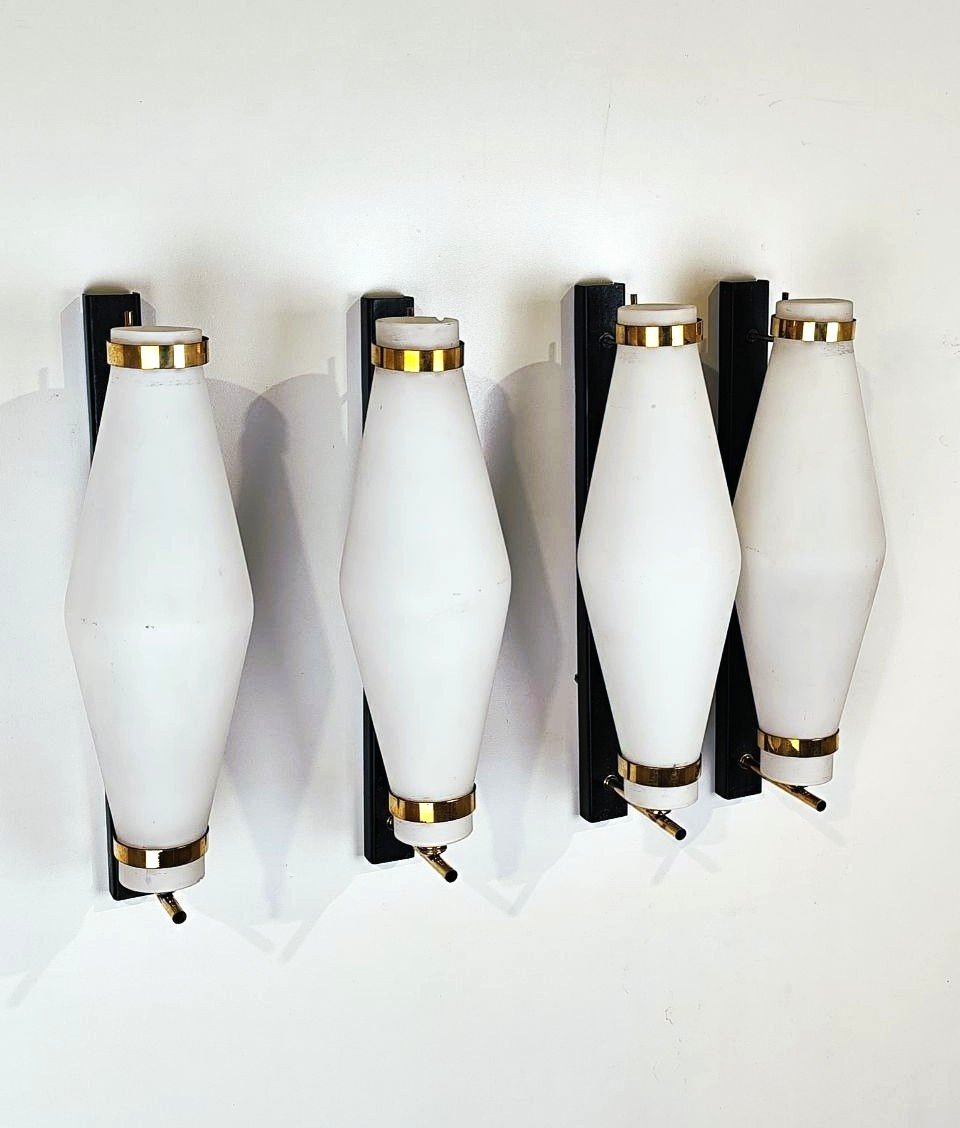 SET 4 APPLIQUES IN METALLO, OTTONE E VETRO ANNI '50-photo-4