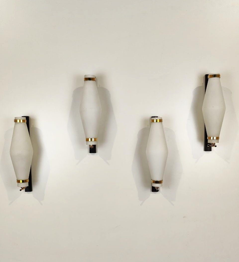 SET 4 APPLIQUES IN METALLO, OTTONE E VETRO ANNI '50-photo-5