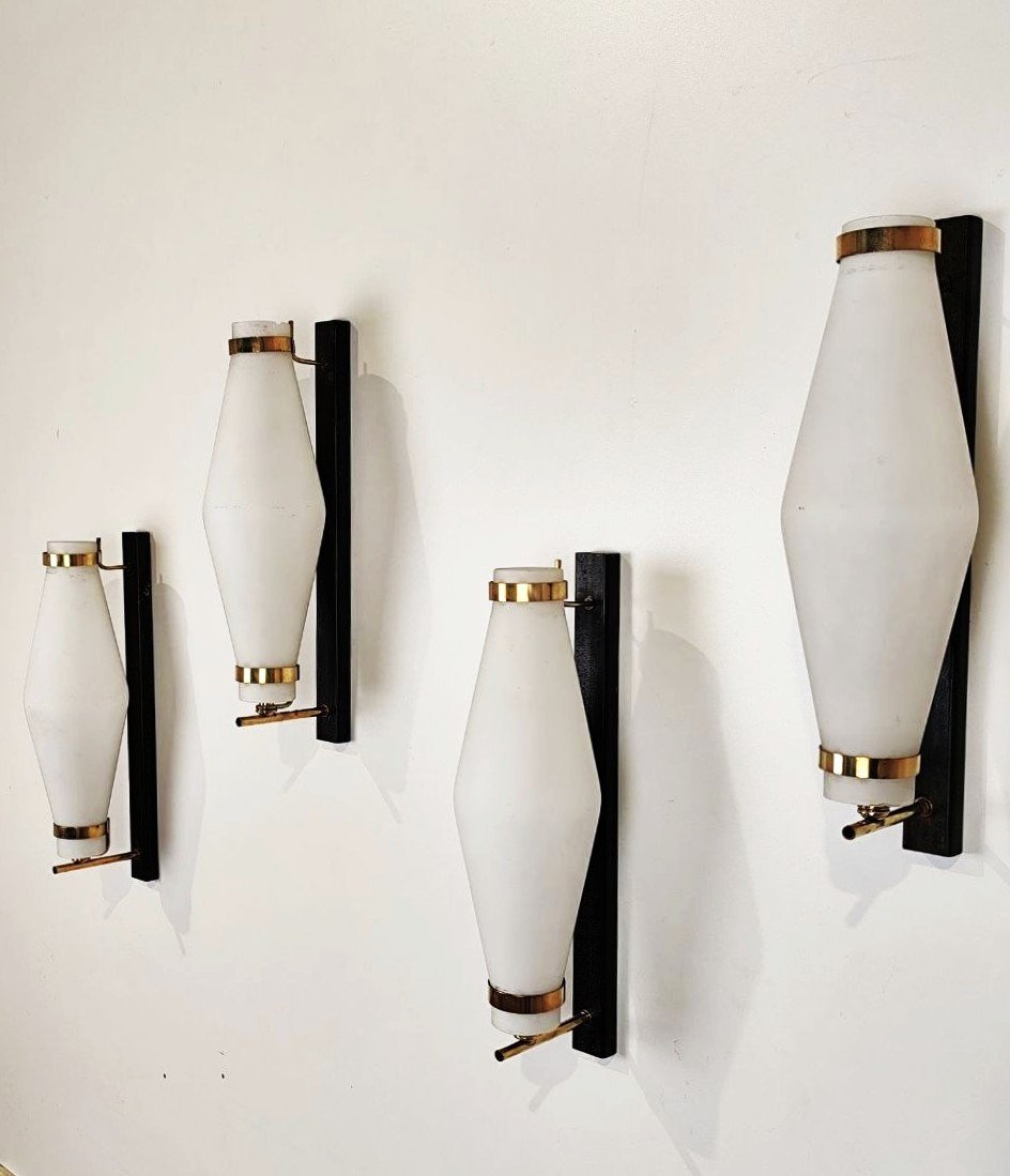 SET 4 APPLIQUES IN METALLO, OTTONE E VETRO ANNI '50-photo-6