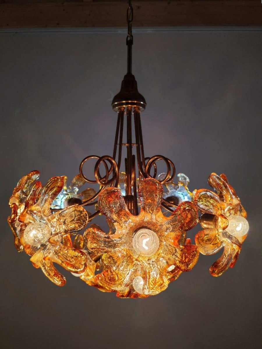 LAMPADA A SOSPENSIONE CON FIORI IN VETRO DI MURANO, ANNI '70-photo-3