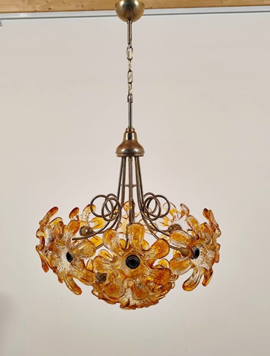 LAMPADA A SOSPENSIONE CON FIORI IN VETRO DI MURANO, ANNI '70-photo-4