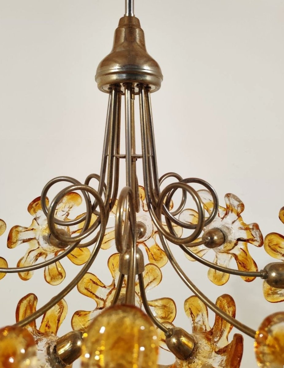 LAMPADA A SOSPENSIONE CON FIORI IN VETRO DI MURANO, ANNI '70-photo-4