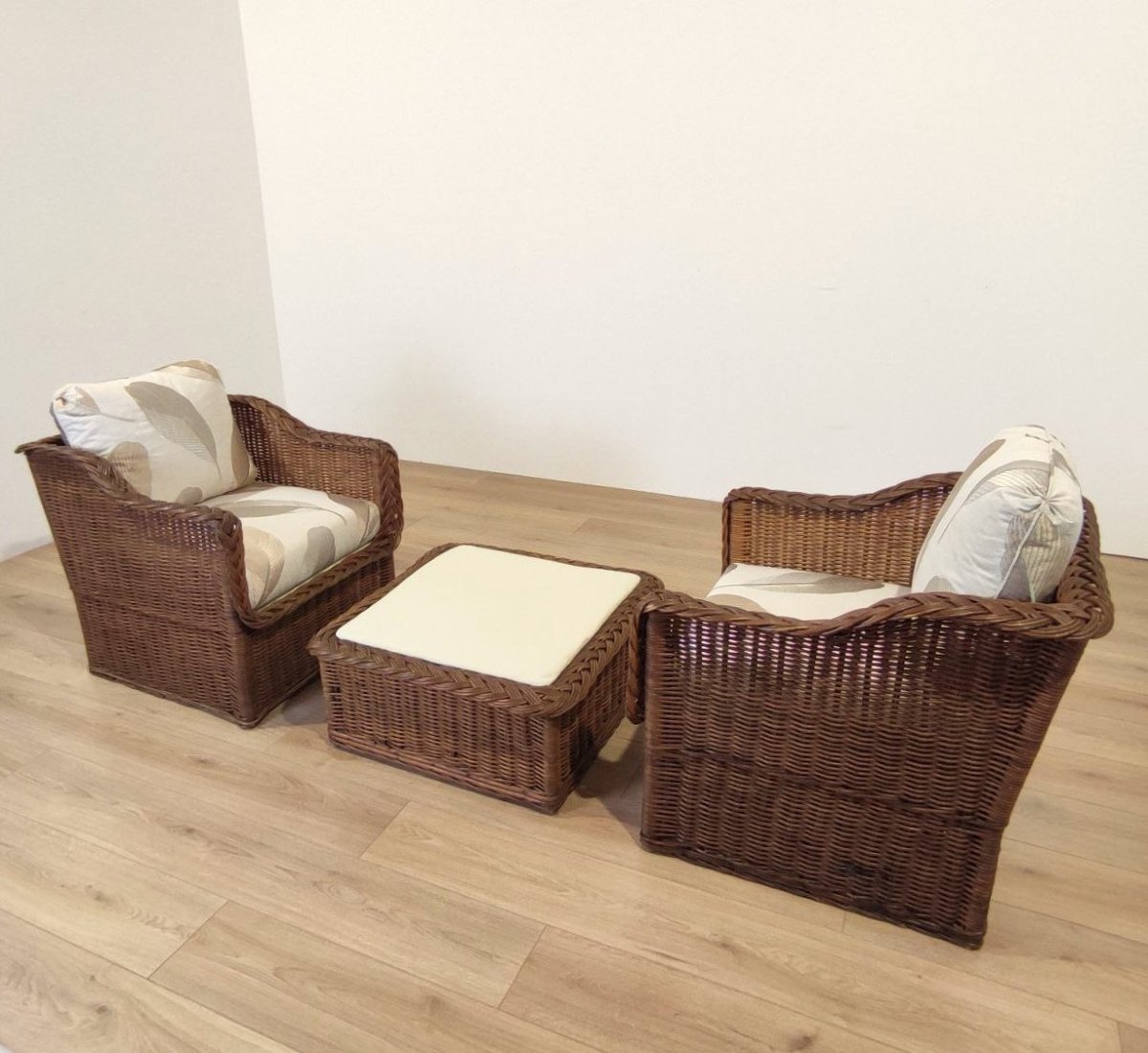 COPPIA POLTRONE IN RATTAN CON TAVOLINO PROD.  WICKER WORKS -photo-4