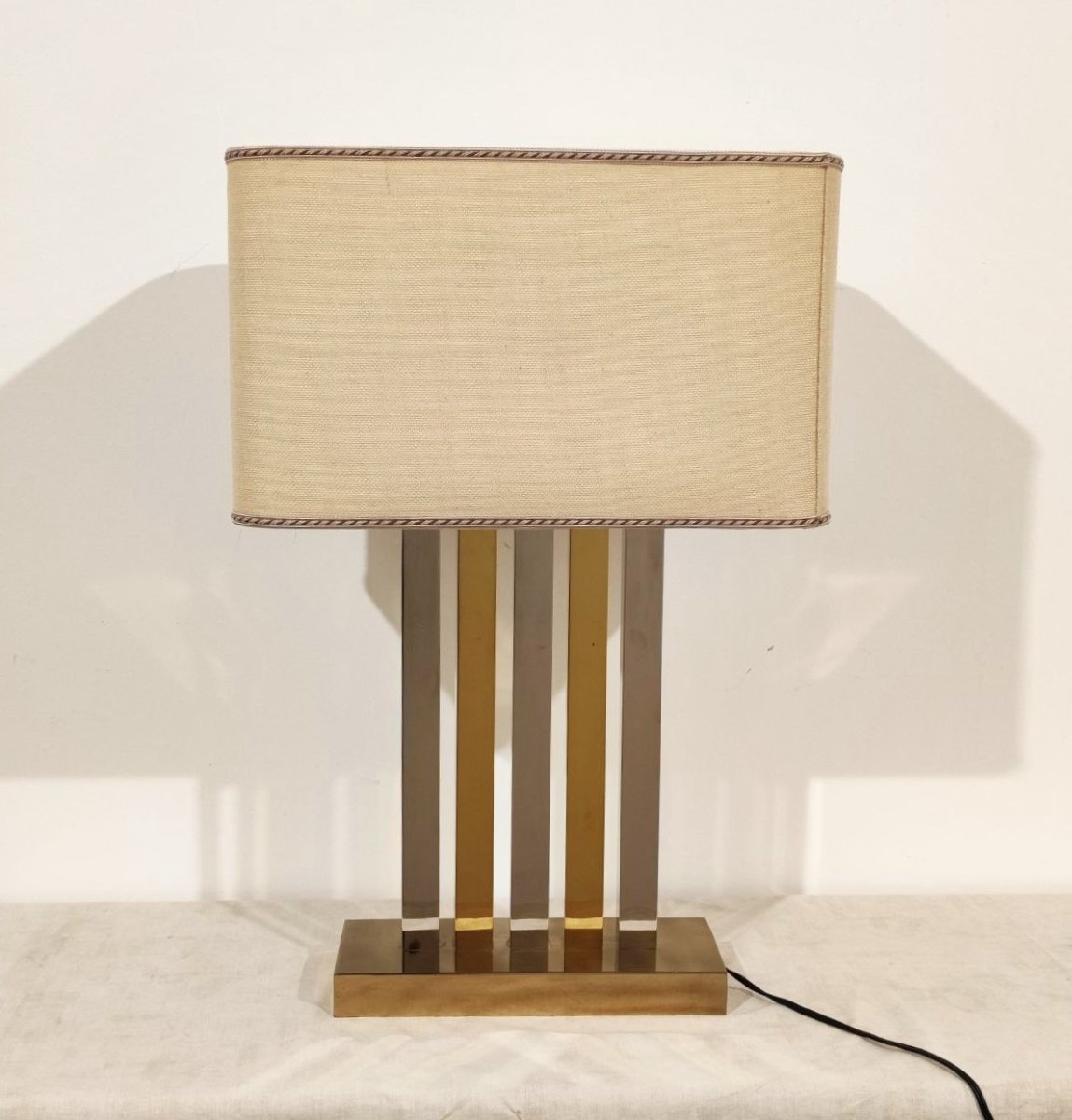 LAMPADA DA TAVOLO OTTONE E METALLO CROMATO, ITALIA ANNI '70-photo-4