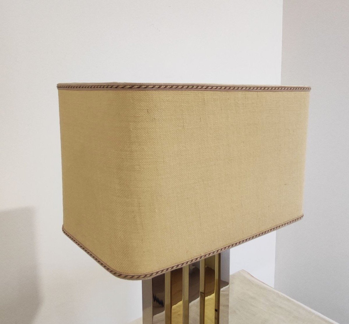 LAMPADA DA TAVOLO OTTONE E METALLO CROMATO, ITALIA ANNI '70-photo-2