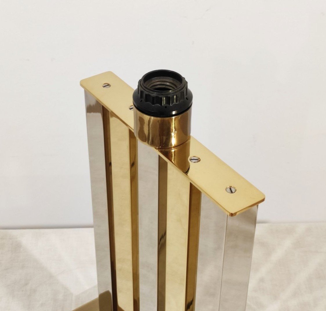 LAMPADA DA TAVOLO OTTONE E METALLO CROMATO, ITALIA ANNI '70-photo-5