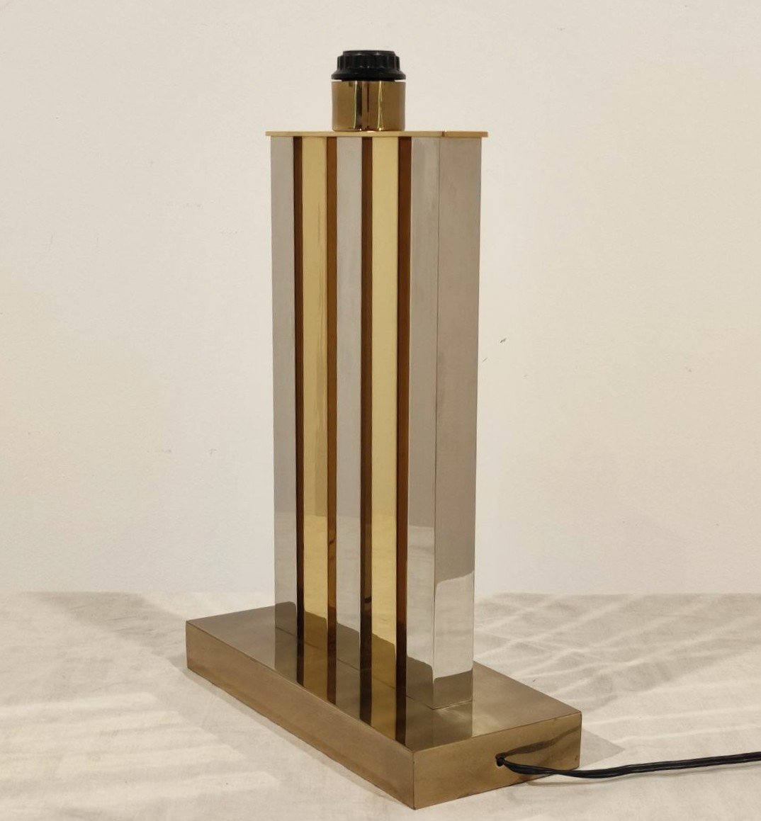 LAMPADA DA TAVOLO OTTONE E METALLO CROMATO, ITALIA ANNI '70-photo-7