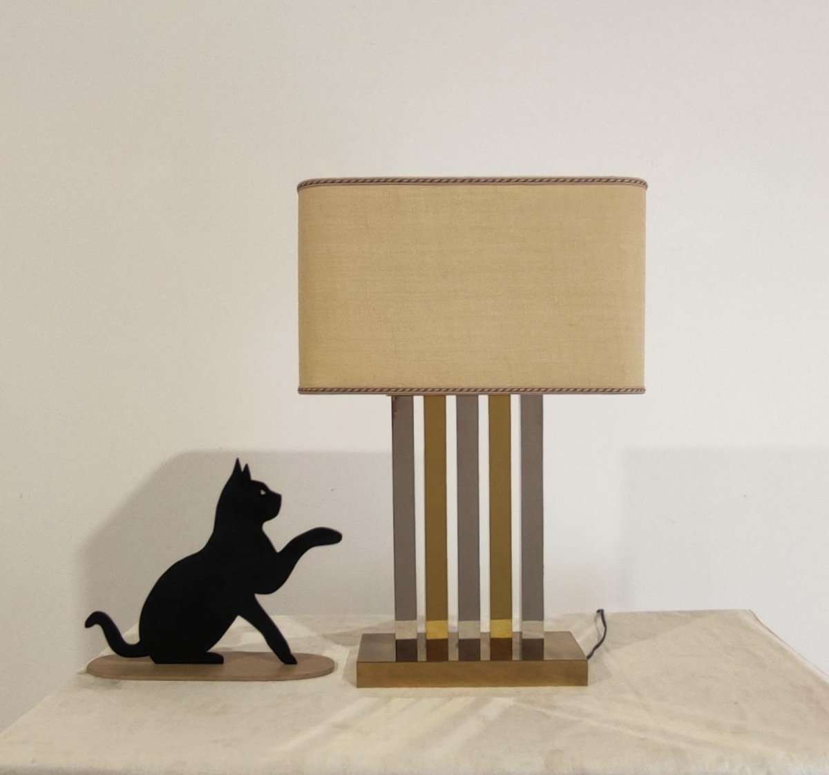 LAMPADA DA TAVOLO OTTONE E METALLO CROMATO, ITALIA ANNI '70-photo-8