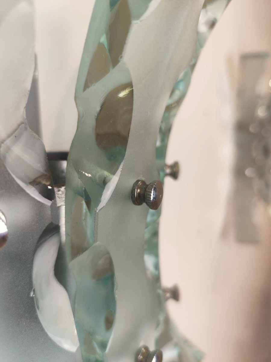 COPPIA DI APPLIQUES IN VETRO SCALPELLATO, PROD. FONTANA ARTE, ANNI '60-photo-8