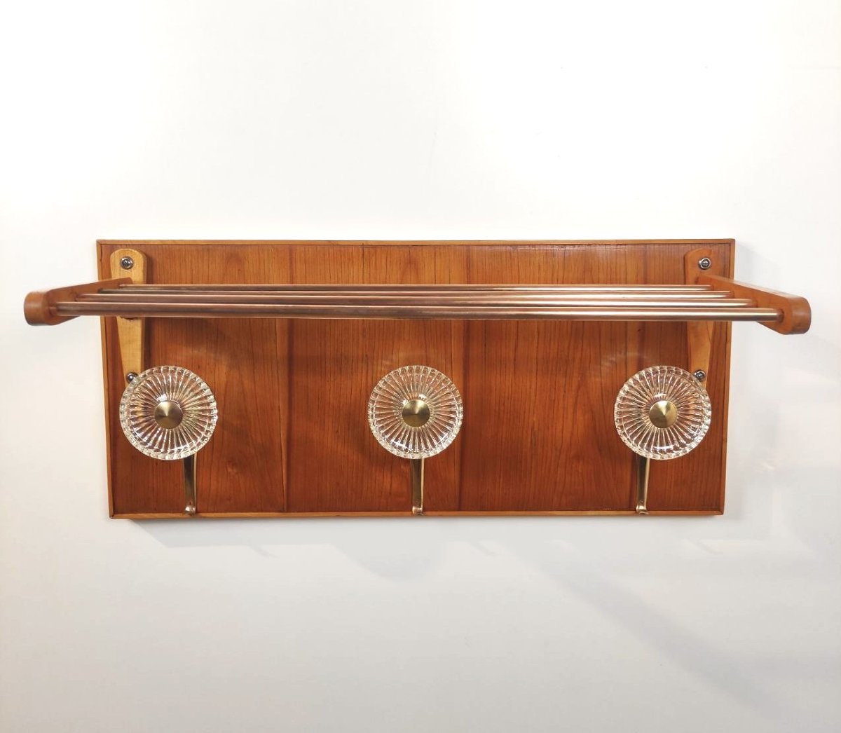 APPENDIABITI E PORTACAPPELLI LEGNO, OTTONE E VETRO, ITALIA ANNI '50  -photo-2