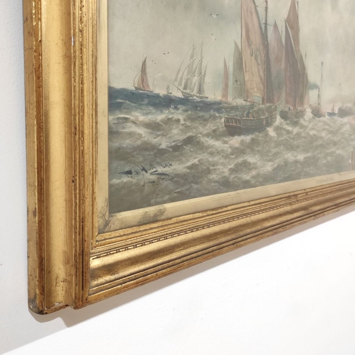 T. B. HARDY R.B.A. GRANDE ACQUERELLO 'FRENCH FISHING BOATS', 1892-photo-4