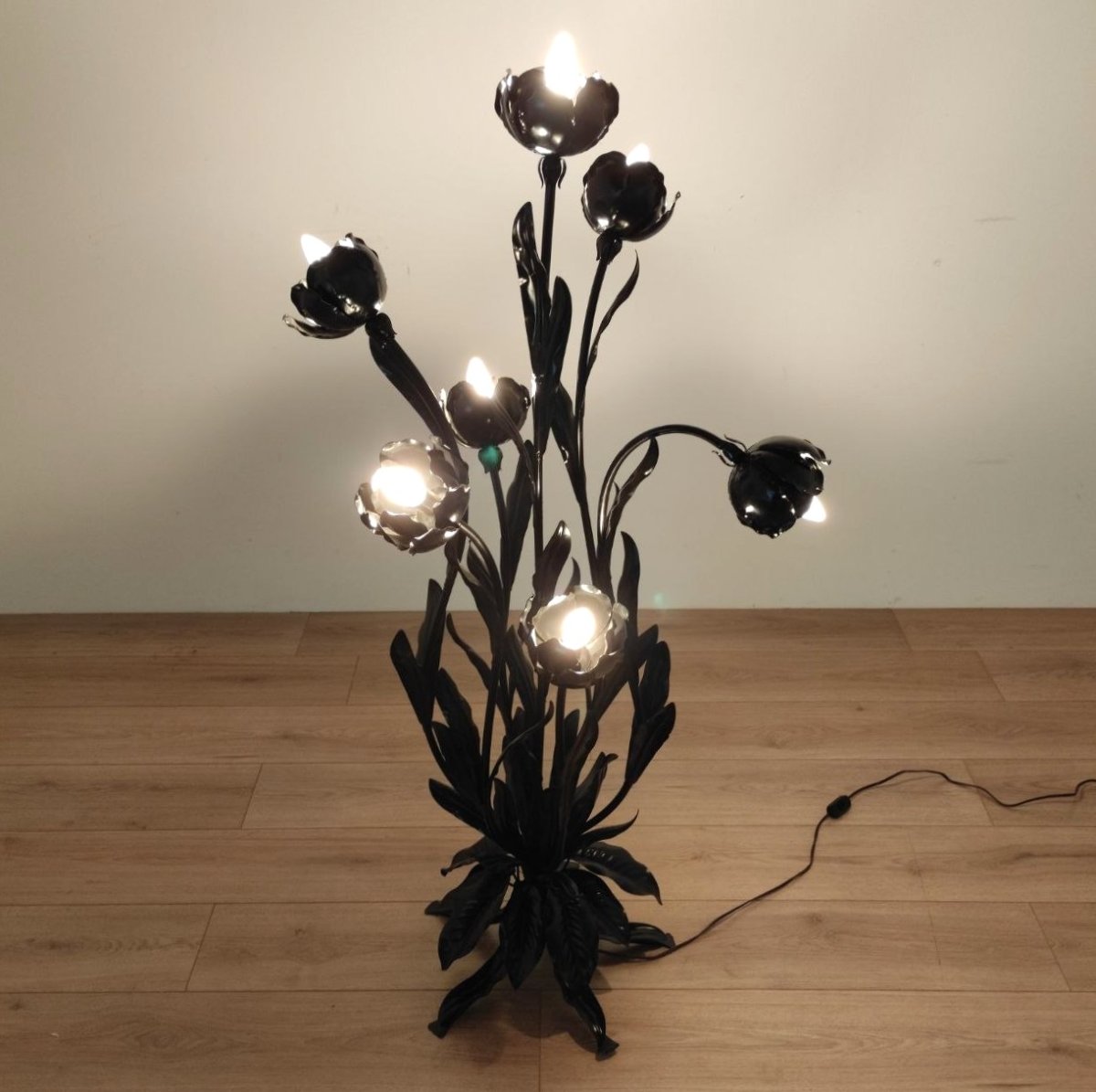 LAMPADA FLOREALE DA TERRA 7 LUCI DI HANS KOGL, ANNI '70-photo-2