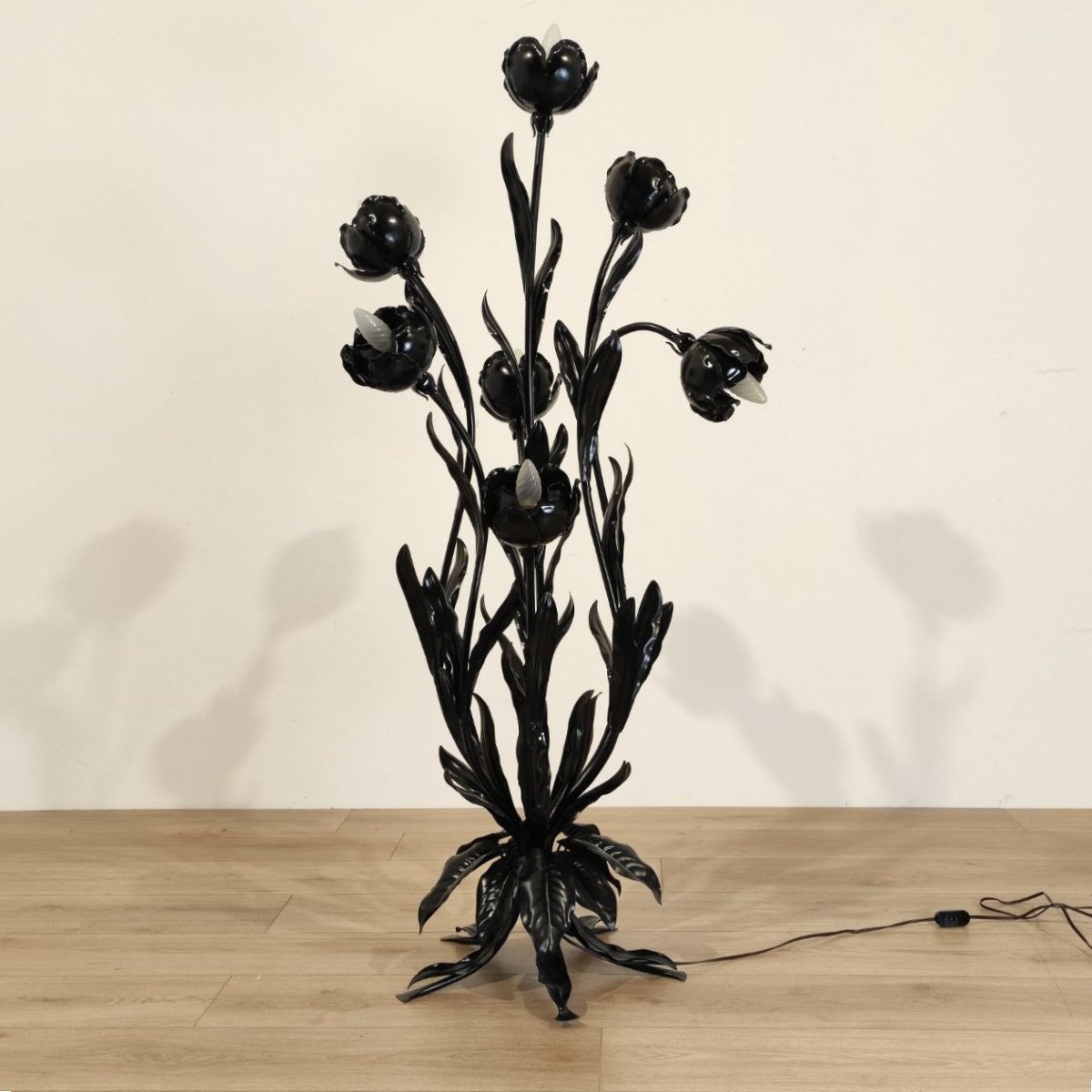LAMPADA FLOREALE DA TERRA 7 LUCI DI HANS KOGL, ANNI '70-photo-4