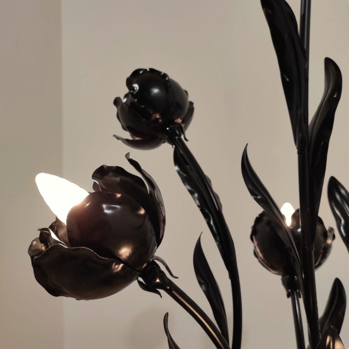LAMPADA FLOREALE DA TERRA 7 LUCI DI HANS KOGL, ANNI '70-photo-4