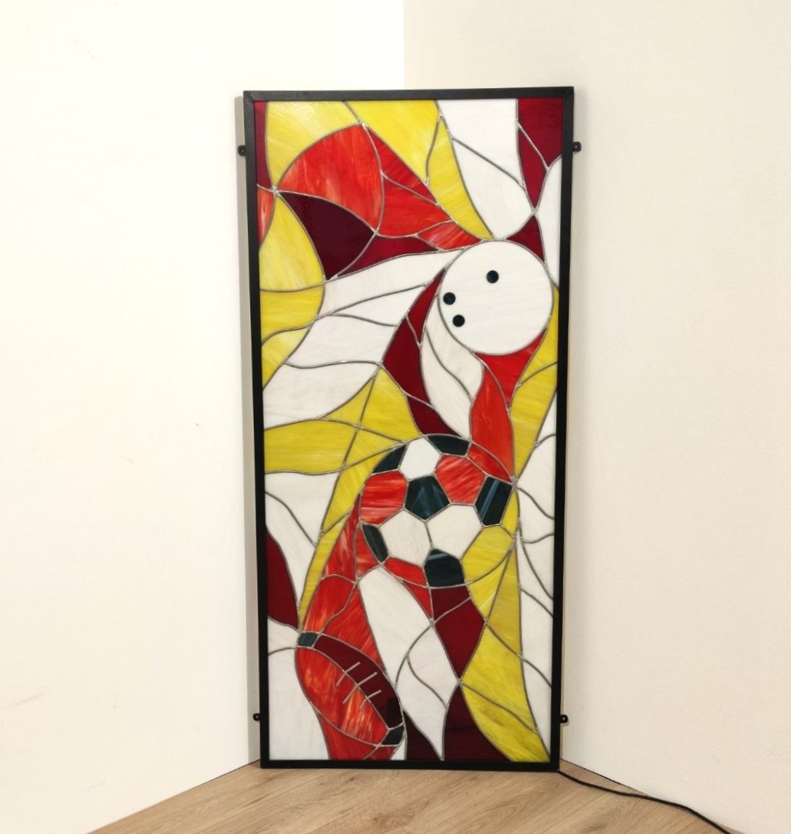 COPPIA DI VETRATE ARTISTICHE AL PIOMBO A TEMA SPORTIVO, XX sec.-photo-1