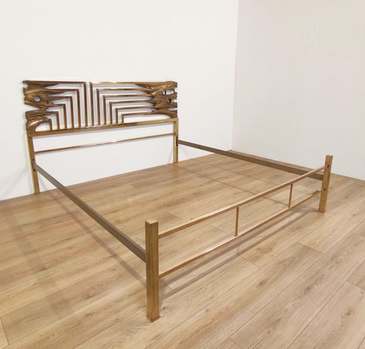 LETTO IN OTTONE E BRONZO, ITALIA ANNI '70-photo-2