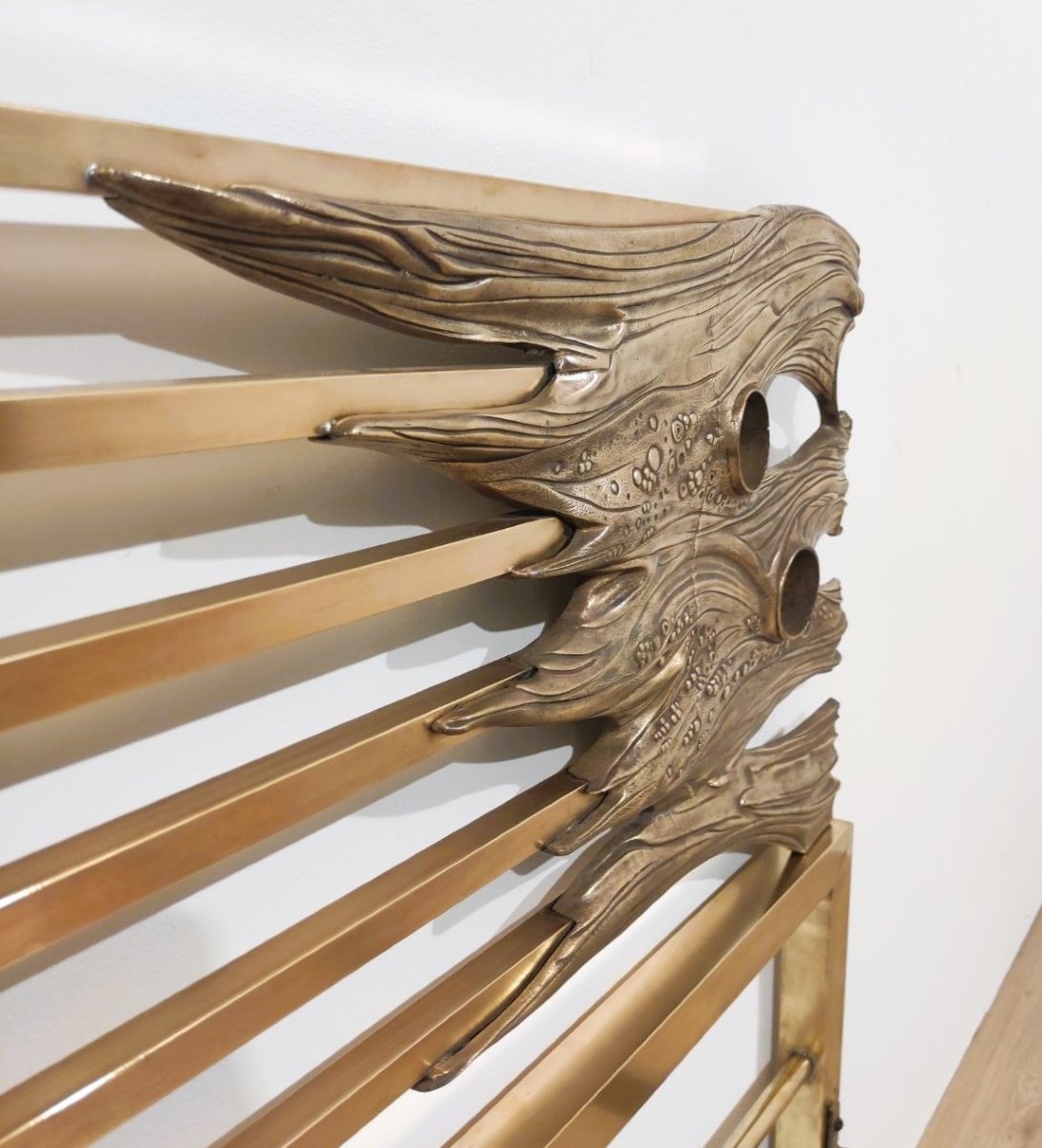 LETTO IN OTTONE E BRONZO, ITALIA ANNI '70-photo-2