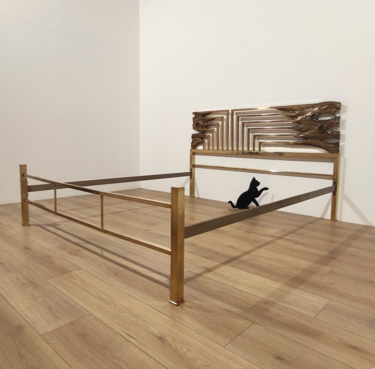 LETTO IN OTTONE E BRONZO, ITALIA ANNI '70-photo-8