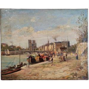 OLIO SU TELA 'VEDUTA DELLA SENNA', FIRMA G. GASTON 1879