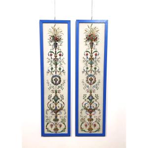 COPPIA DI QUADRI DECORATIVI DIPINTI A MANO, ANNI '50