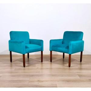 COPPIA DI POLTRONE CASSINA, MOD. 896 DI VICO MAGISTRETTI IN VELLUTO BLU TURCHESE