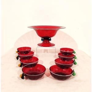 BAROVIER MURANO, SERVIZIO DA DESSERT PER 8 CON GRANDE COPPA 