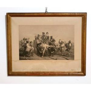 STAMPA GOUPIL & CIE, 1850 ca, DA UN DIPINTO DI  ROBERT LEOPOLD, IN CORNICE DORATA