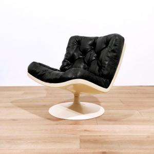 SEDIA GIREVOLE CON CUSCINI IN PELLE, PLAY 'IVM' ANNI '60